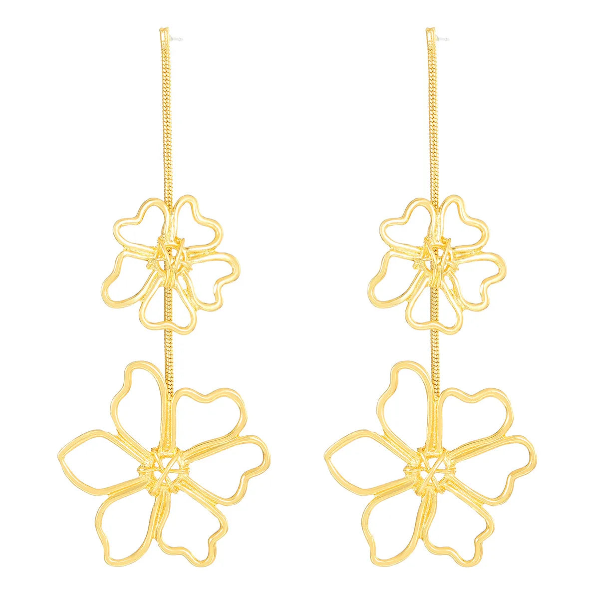 1 Pair Ig Style Simple Style Leaves Solid Color Flower Plating Hollow Out Alloy Drop Earrings