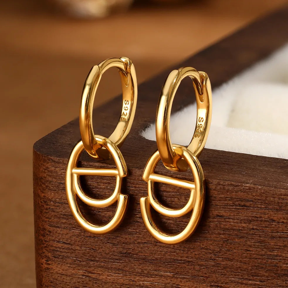 1 Pair Ig Style Simple Style Letter Oval Plating Sterling Silver 18k Gold Plated White Gold Plated Earrings