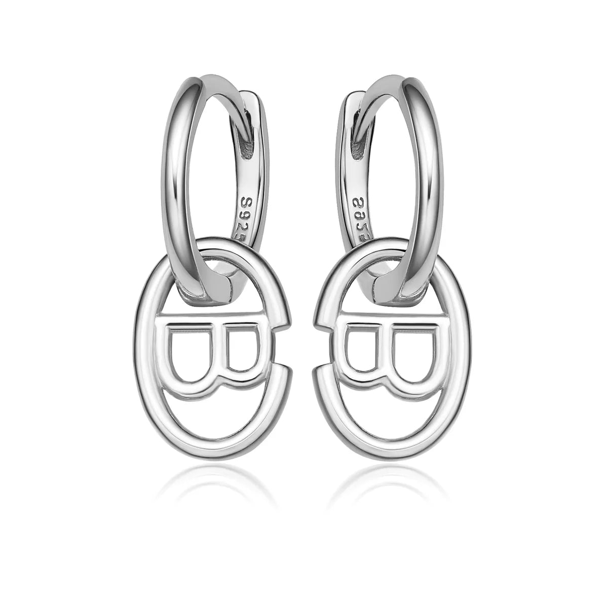 1 Pair Ig Style Simple Style Letter Oval Plating Sterling Silver 18k Gold Plated White Gold Plated Earrings