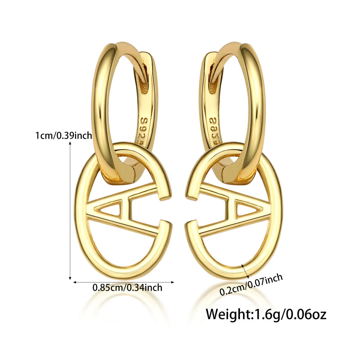 1 Pair Ig Style Simple Style Letter Oval Plating Sterling Silver 18k Gold Plated White Gold Plated Earrings