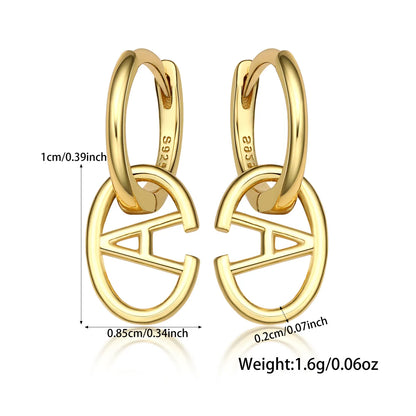 1 Pair Ig Style Simple Style Letter Oval Plating Sterling Silver 18k Gold Plated White Gold Plated Earrings