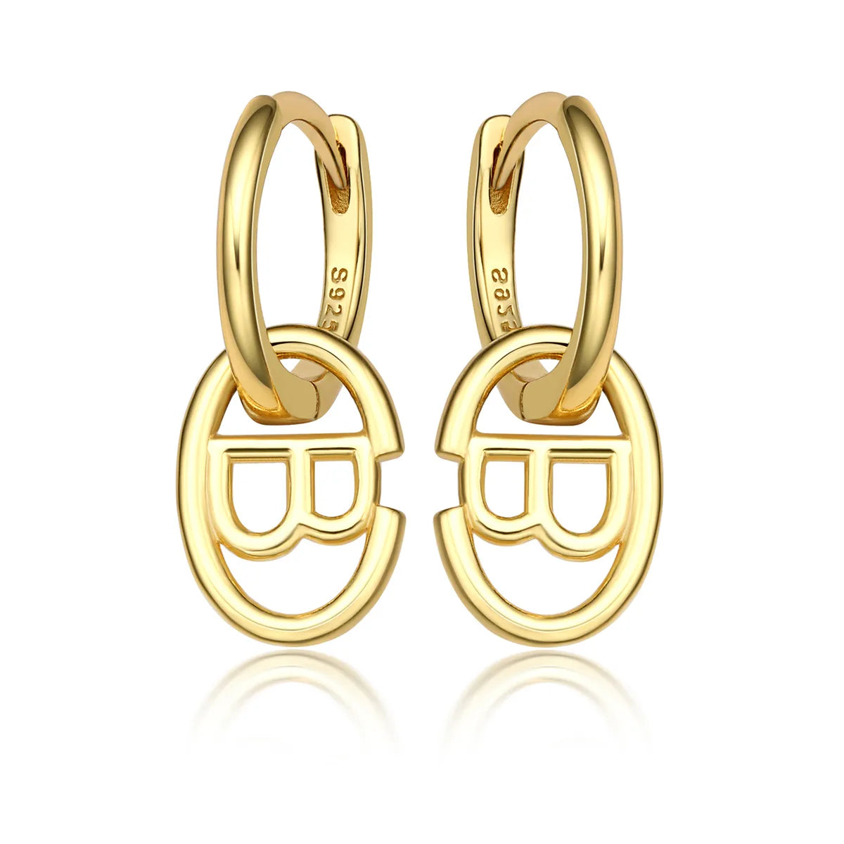 1 Pair Ig Style Simple Style Letter Oval Plating Sterling Silver 18k Gold Plated White Gold Plated Earrings