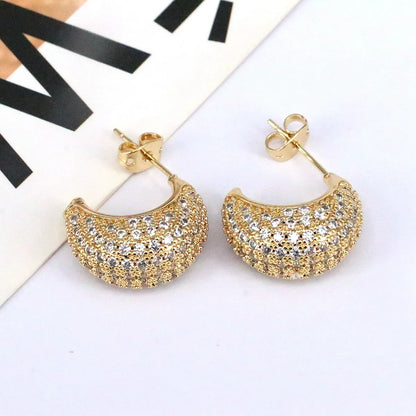 1 Pair Ig Style Simple Style Moon Plating Inlay Copper Artificial Rhinestones Gold Plated Ear Studs