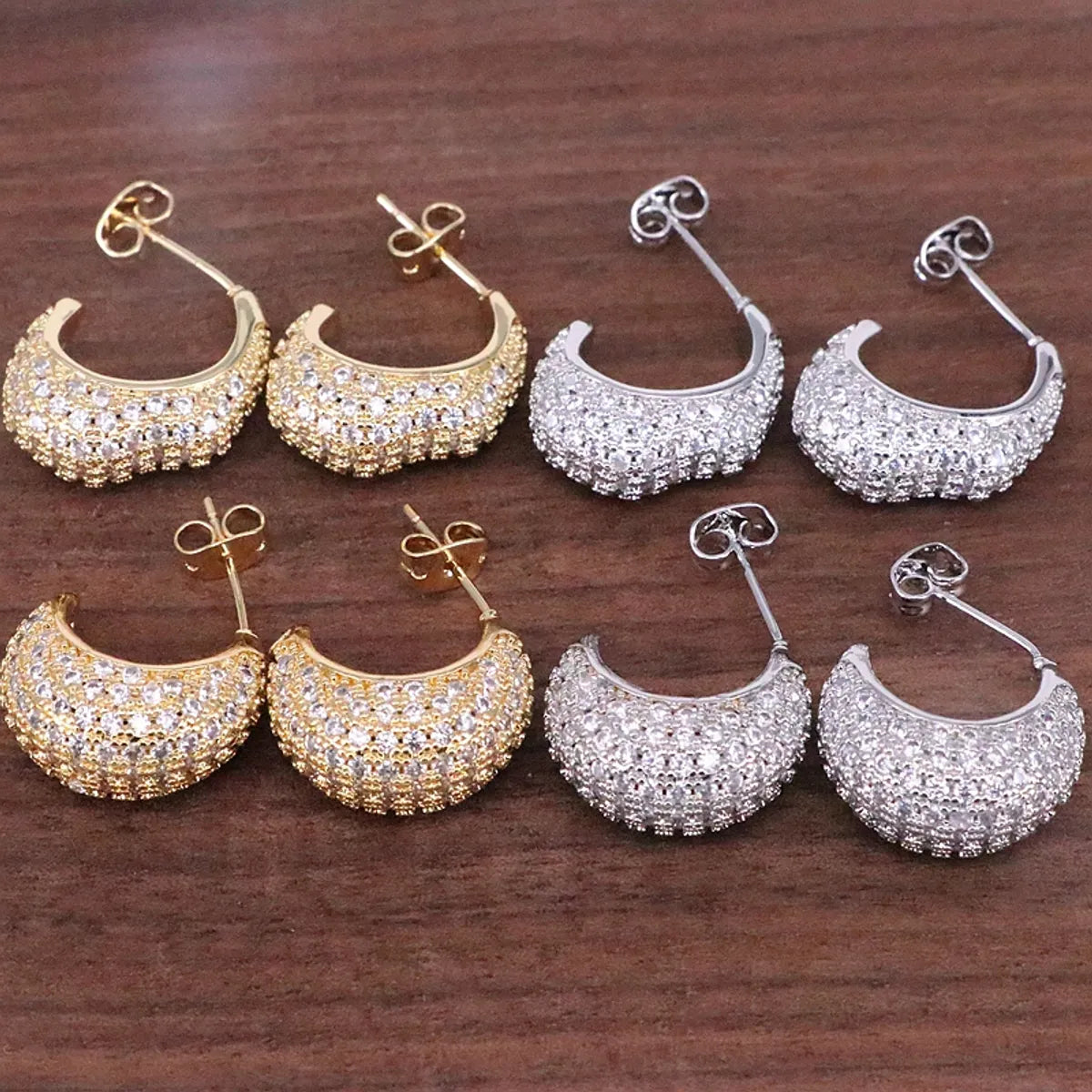 1 Pair Ig Style Simple Style Moon Plating Inlay Copper Artificial Rhinestones Gold Plated Ear Studs