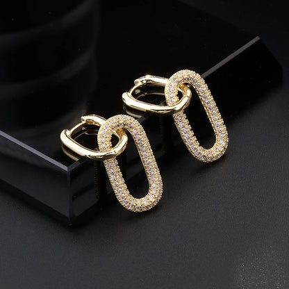 1 Pair Ig Style Simple Style Oval Plating Inlay Copper Zircon 18k Gold Plated Drop Earrings