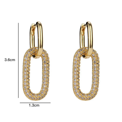 1 Pair Ig Style Simple Style Oval Plating Inlay Copper Zircon 18k Gold Plated Drop Earrings