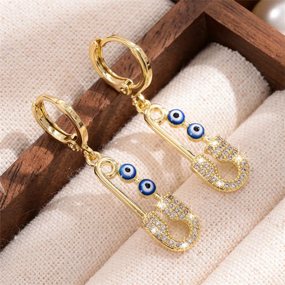 1 Pair Ig Style Simple Style Paper Clip Eye Enamel Plating Inlay Copper Zircon 18k Gold Plated Drop Earrings