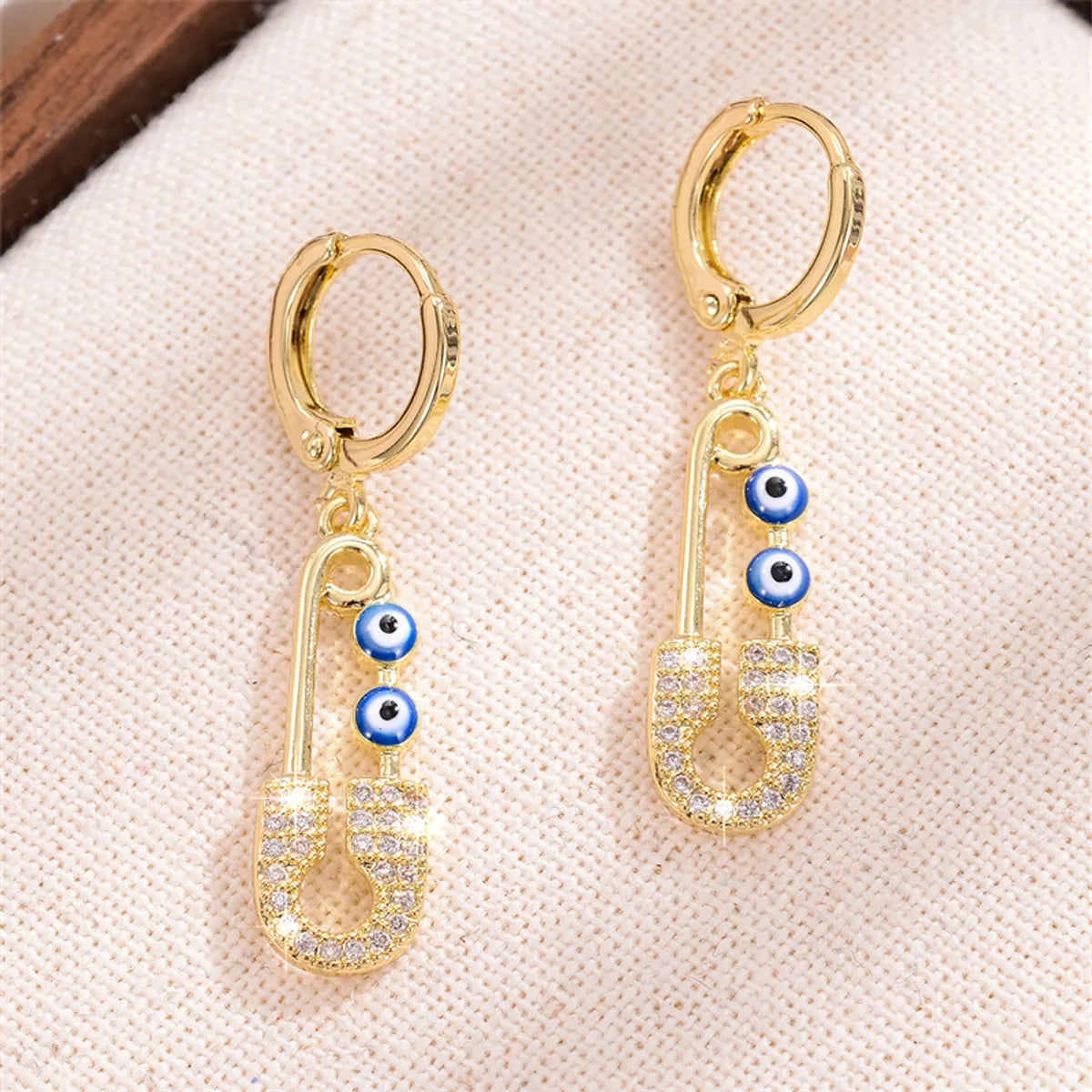 1 Pair Ig Style Simple Style Paper Clip Eye Enamel Plating Inlay Copper Zircon 18k Gold Plated Drop Earrings