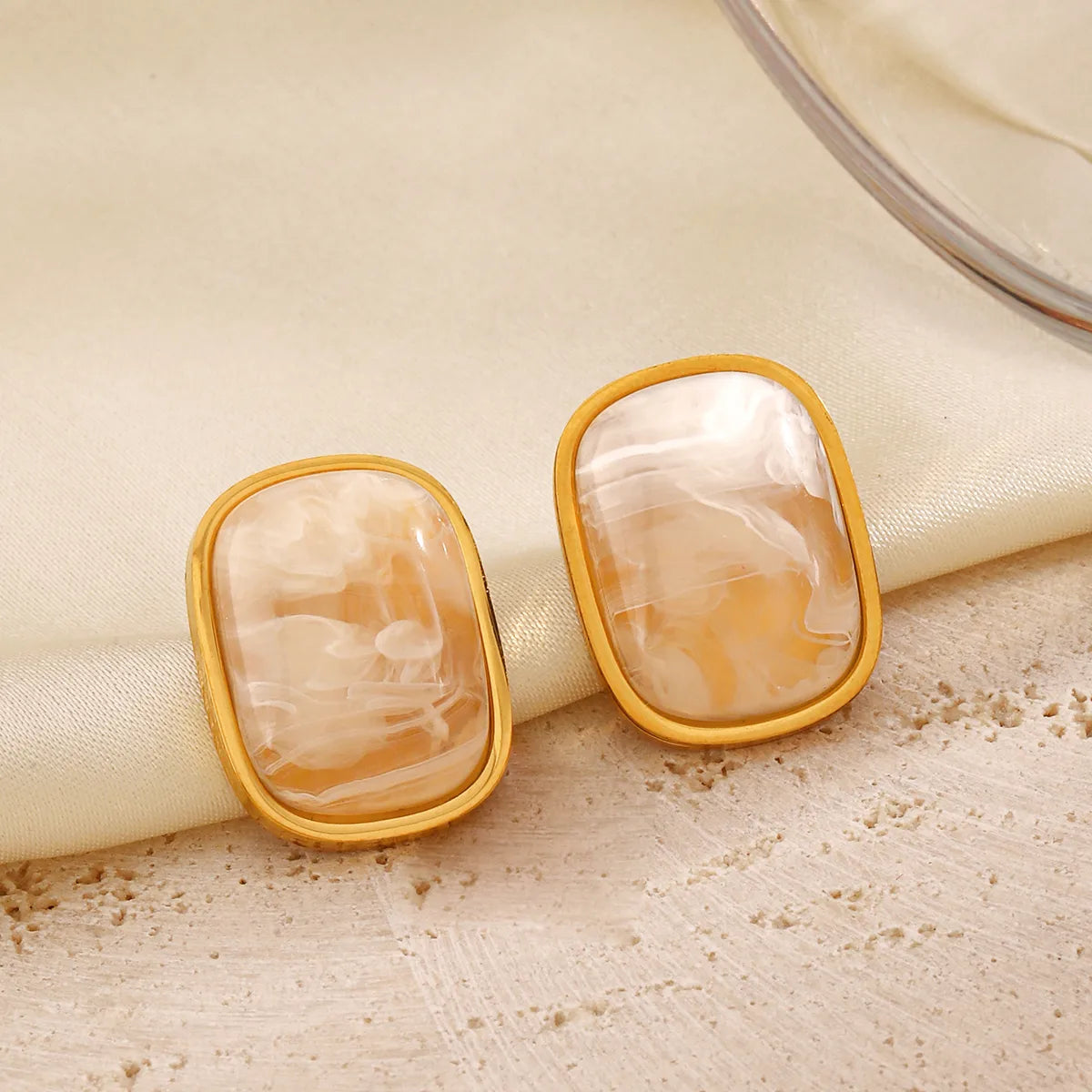 1 Pair IG Style Simple Style Rectangle Inlay 304 Stainless Steel Resin 18K Gold Plated Ear Studs