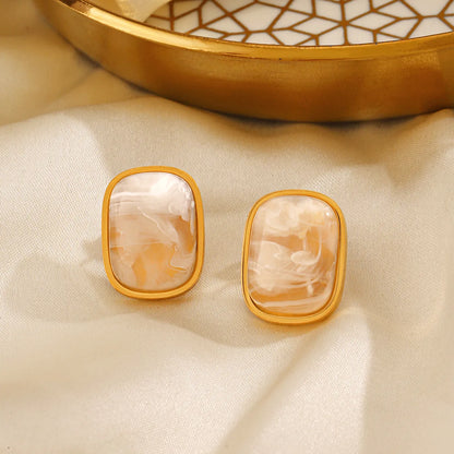 1 Pair IG Style Simple Style Rectangle Inlay 304 Stainless Steel Resin 18K Gold Plated Ear Studs