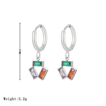 1 Pair IG Style Simple Style Rectangle Plating Inlay 304 Stainless Steel Zircon White Gold Plated Gold Plated Drop Earrings