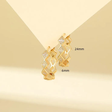 1 Pair IG Style Simple Style Rhombus Hollow Out Inlay Brass Zircon Hanging Plating KC Gold Electrophoresis Hanging Plated White K Earrings