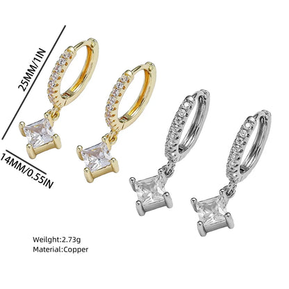 1 Pair IG Style Simple Style Rhombus Inlay Copper Zircon White Gold Plated Gold Plated Drop Earrings