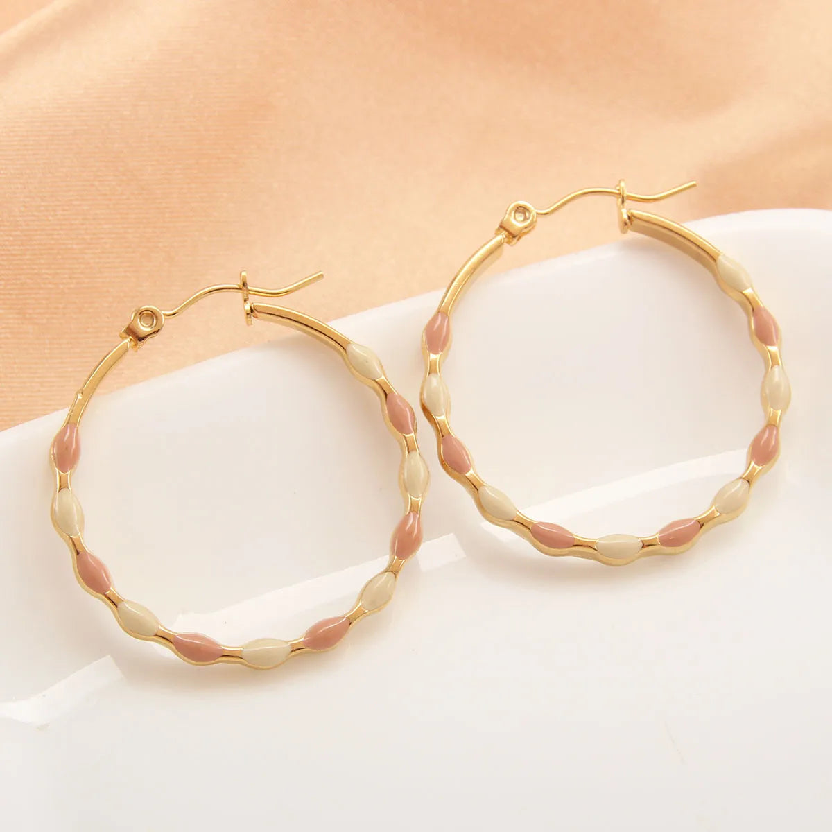 1 Pair IG Style Simple Style Round Enamel 304 Stainless Steel Gold Plated Earrings