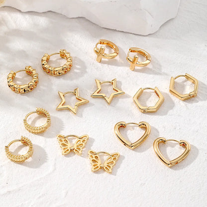 1 Pair Ig Style Simple Style Round Heart Shape Butterfly Plating Alloy Gold Plated Earrings