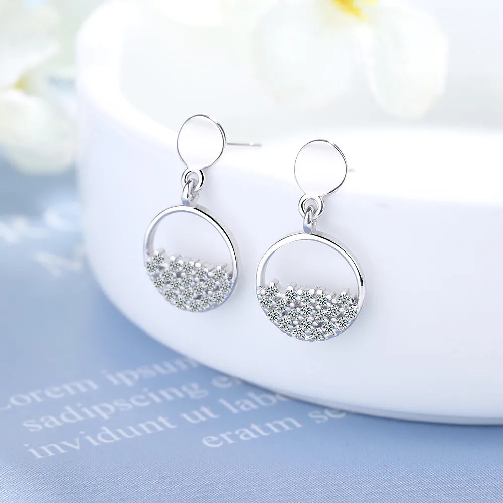 1 Pair IG Style Simple Style Round Hollow Out Inlay Copper Zircon White Gold Plated Drop Earrings