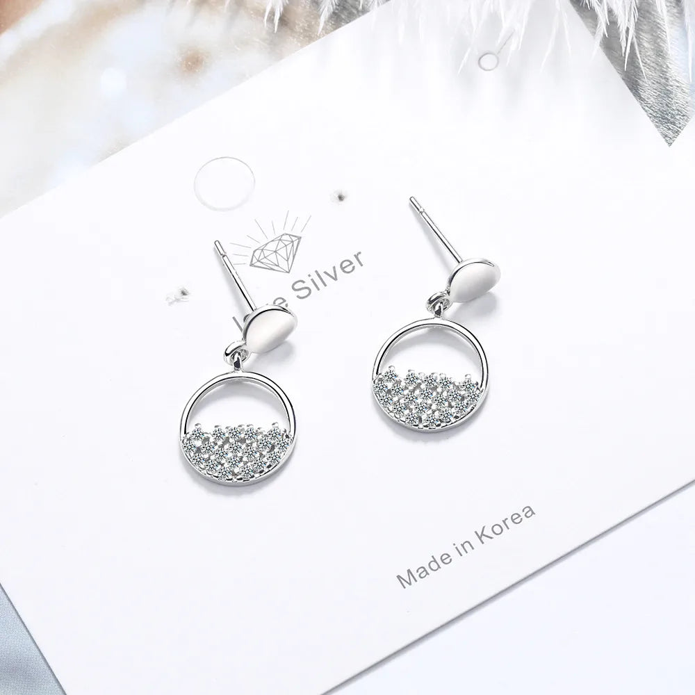 1 Pair IG Style Simple Style Round Hollow Out Inlay Copper Zircon White Gold Plated Drop Earrings