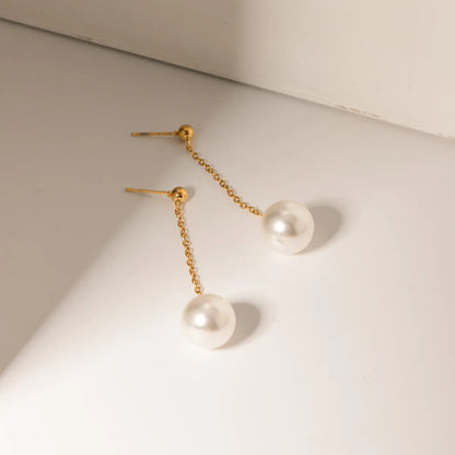 1 Pair IG Style Simple Style Round Pearl 304 Stainless Steel 18K Gold Plated Drop Earrings