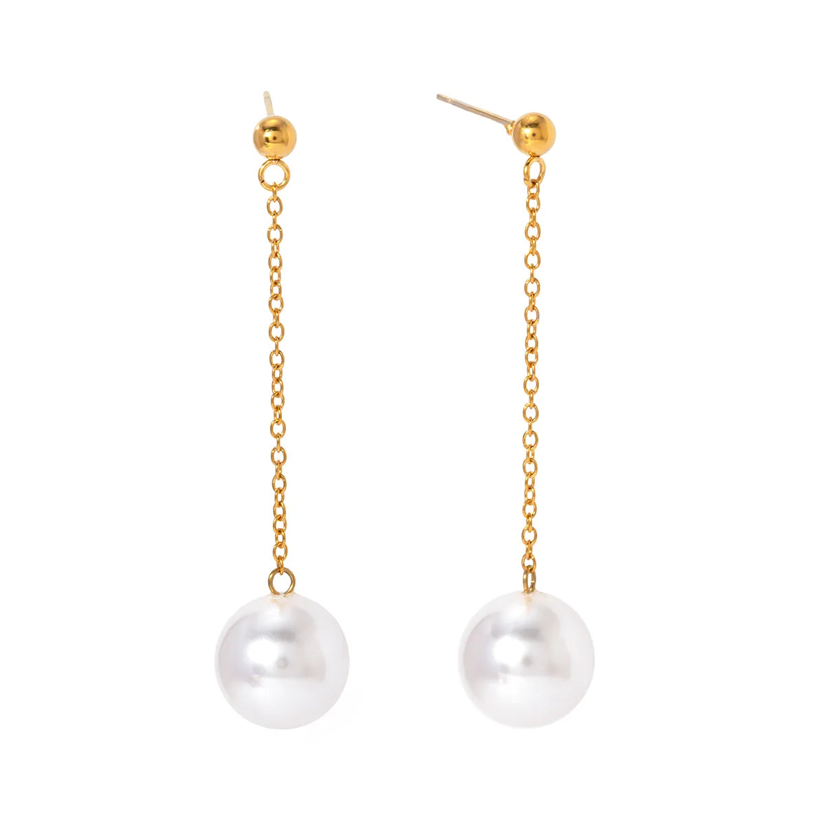 1 Pair IG Style Simple Style Round Pearl 304 Stainless Steel 18K Gold Plated Drop Earrings