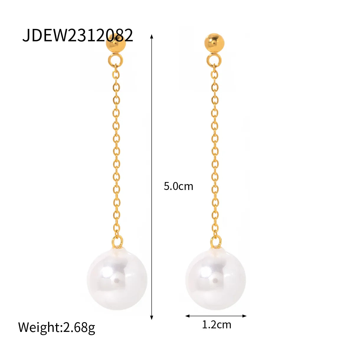 1 Pair IG Style Simple Style Round Pearl 304 Stainless Steel 18K Gold Plated Drop Earrings