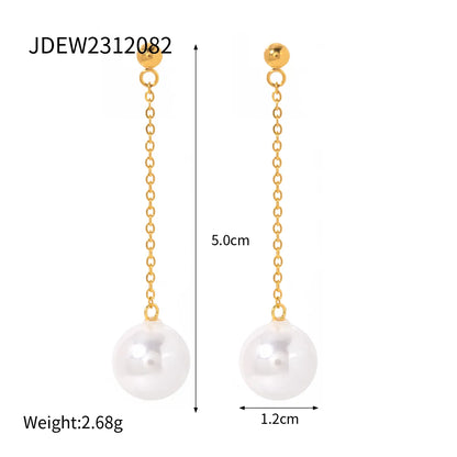 1 Pair IG Style Simple Style Round Pearl 304 Stainless Steel 18K Gold Plated Drop Earrings