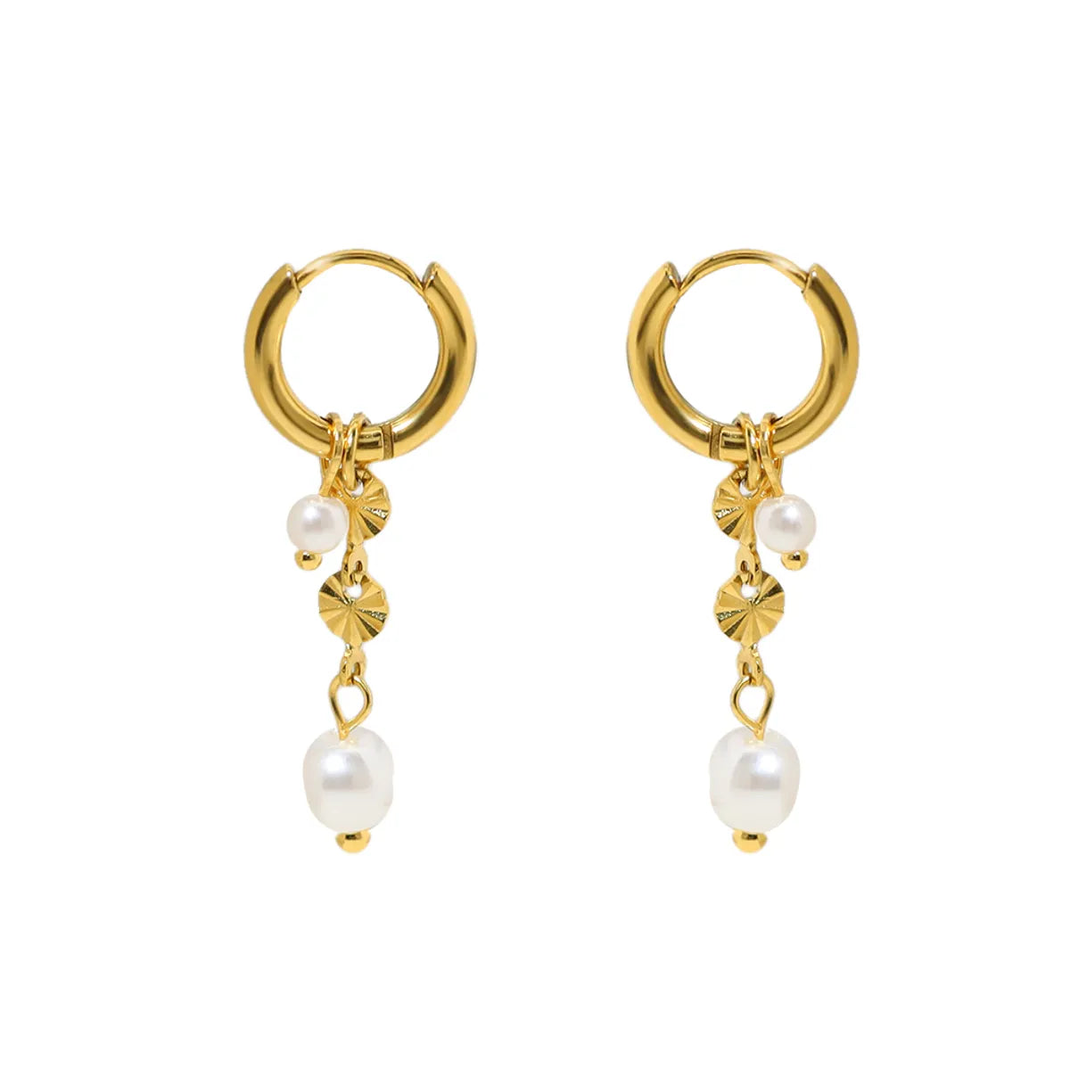 1 Pair Ig Style Simple Style Round Pearl Plating Stainless Steel Titanium Steel 18k Gold Plated Drop Earrings