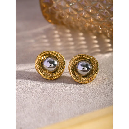 1 Pair IG Style Simple Style Round Plating 316 Stainless Steel  18K Gold Plated Ear Studs