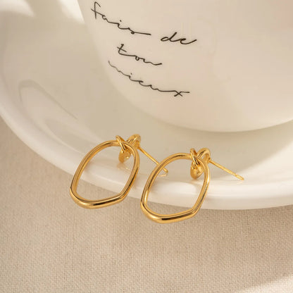 1 Pair Ig Style Simple Style Round Plating Hollow Out Stainless Steel 18k Gold Plated Drop Earrings