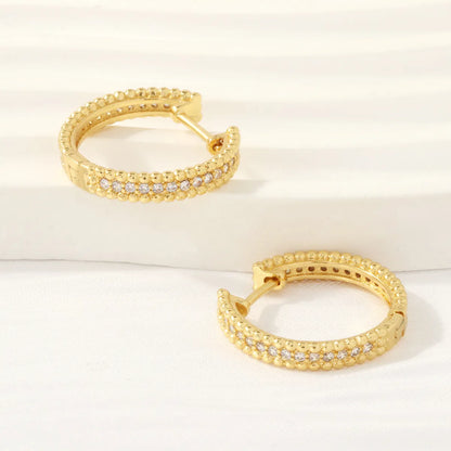 1 Pair Ig Style Simple Style Round Plating Inlay Copper Zircon 18k Gold Plated Hoop Earrings