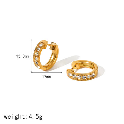 1 Pair IG Style Simple Style Round Polishing Inlay 304 Stainless Steel Zircon 18K Gold Plated Earrings