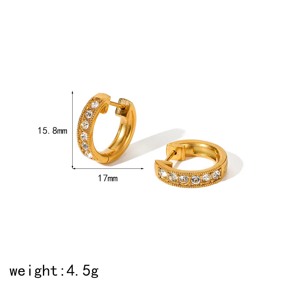 1 Pair IG Style Simple Style Round Polishing Inlay 304 Stainless Steel Zircon 18K Gold Plated Earrings