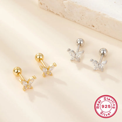 1 Pair Ig Style Simple Style Shiny Butterfly Plating Inlay Sterling Silver Zircon 18k Gold Plated White Gold Plated Ear Studs