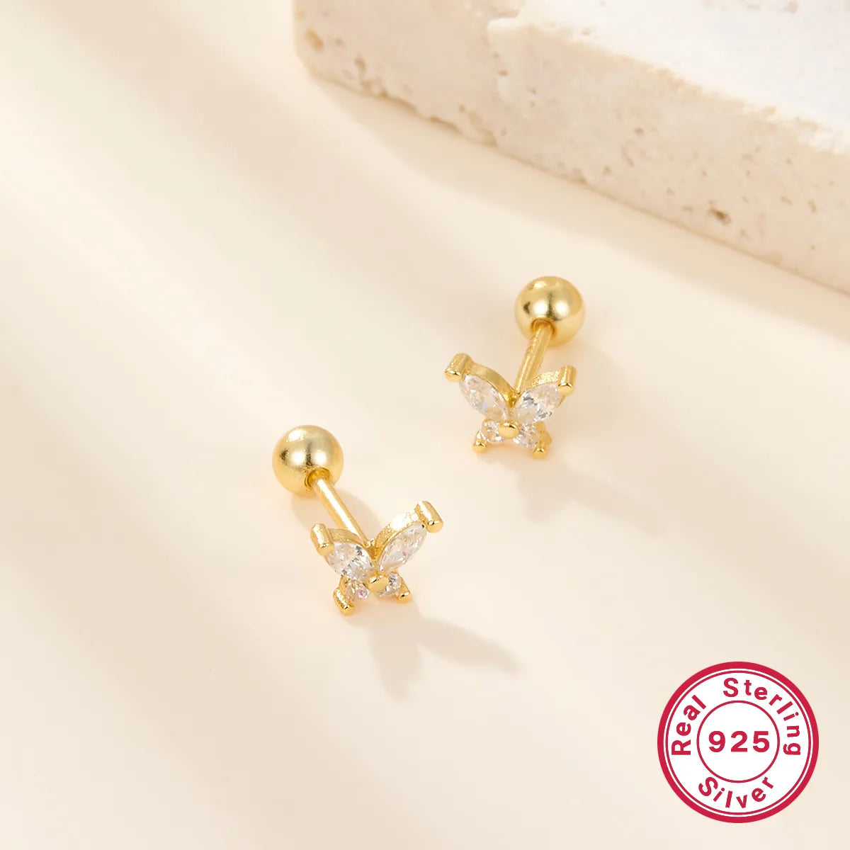 1 Pair Ig Style Simple Style Shiny Butterfly Plating Inlay Sterling Silver Zircon 18k Gold Plated White Gold Plated Ear Studs