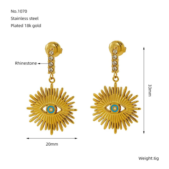 1 Pair IG Style Simple Style Shiny Eye Hollow Out Inlay 304 Stainless Steel Rhinestones 18K Gold Plated Drop Earrings