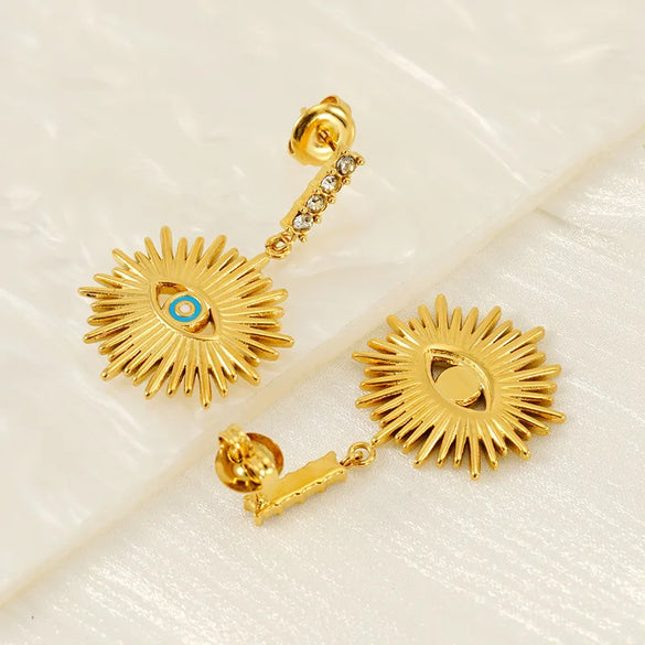 1 Pair IG Style Simple Style Shiny Eye Hollow Out Inlay 304 Stainless Steel Rhinestones 18K Gold Plated Drop Earrings