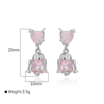 1 Pair IG Style Simple Style Shiny Geometric Heart Shape Inlay Copper Zircon 18K Gold Plated White Gold Plated Drop Earrings