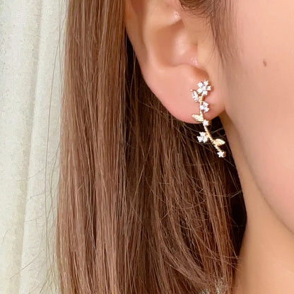 1 Pair Ig Style Simple Style Shiny Leaves Plating Inlay Copper Zircon Gold Plated Ear Studs