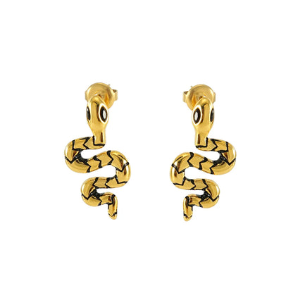 1 Pair IG Style Simple Style Snake Inlay 304 Stainless Steel Zircon 18K Gold Plated Ear Studs