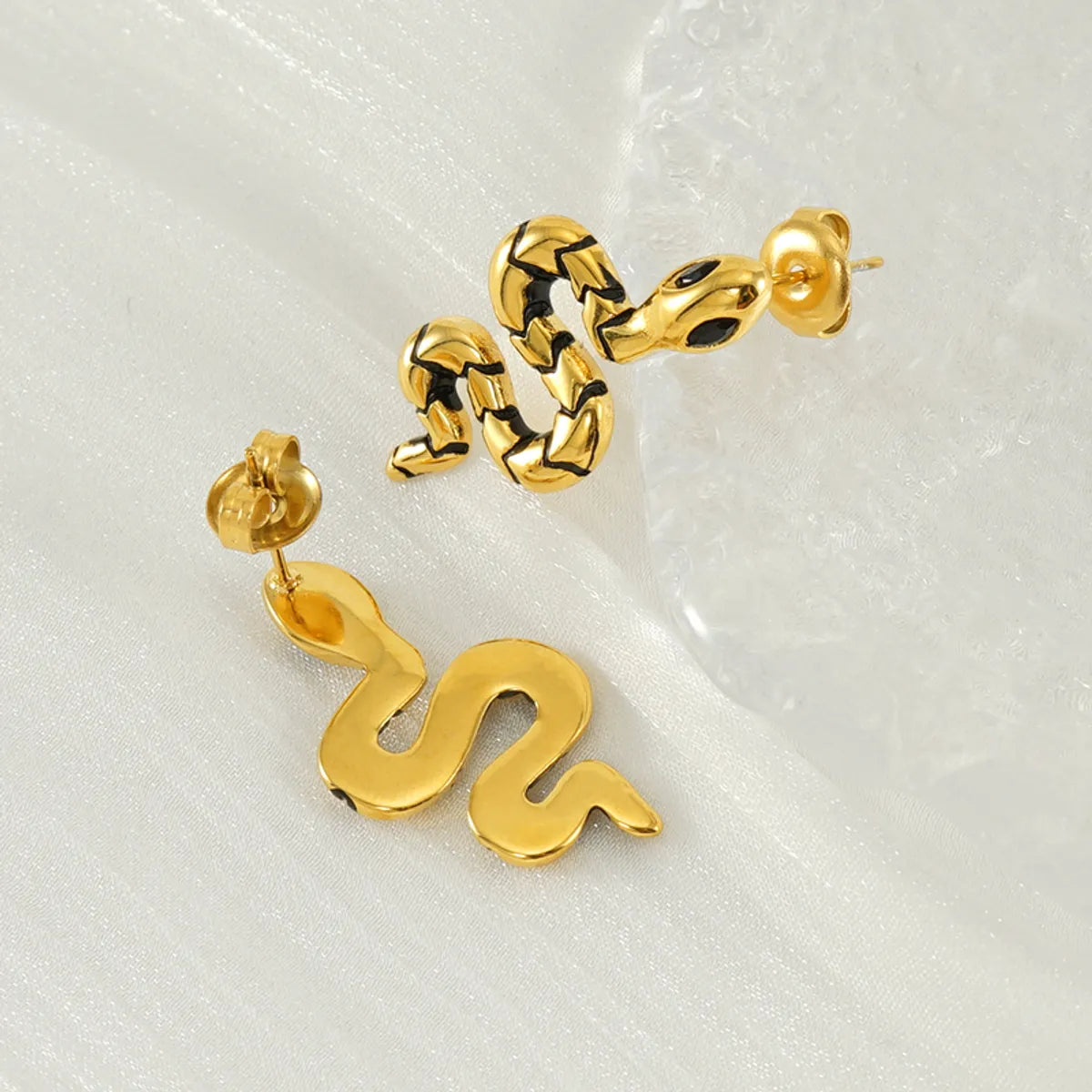 1 Pair IG Style Simple Style Snake Inlay 304 Stainless Steel Zircon 18K Gold Plated Ear Studs