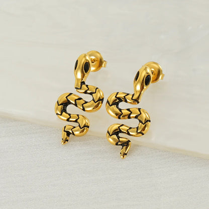 1 Pair IG Style Simple Style Snake Inlay 304 Stainless Steel Zircon 18K Gold Plated Ear Studs