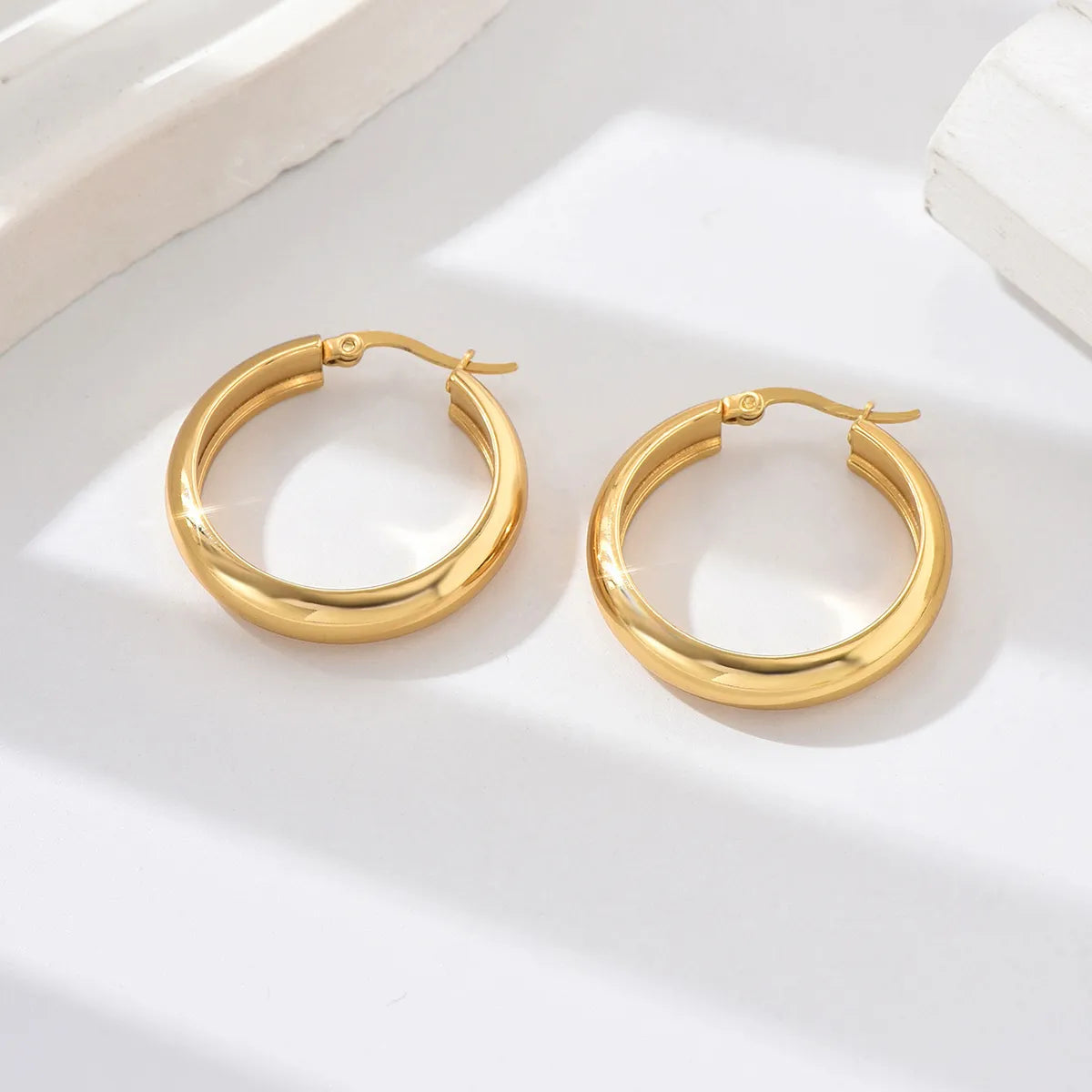 1 Pair IG Style Simple Style Solid Color 201 Stainless Steel 18K Gold Plated Earrings