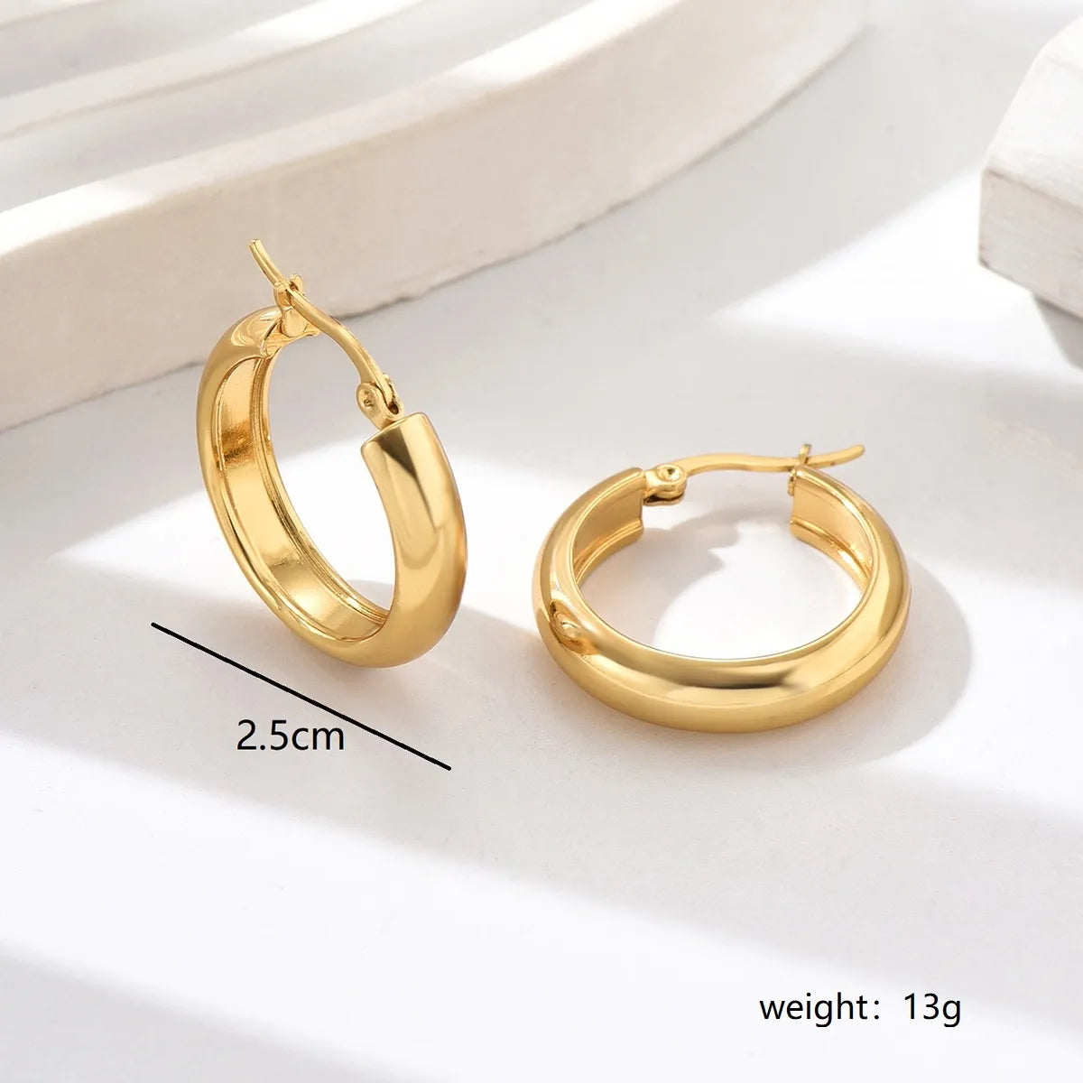 1 Pair IG Style Simple Style Solid Color 201 Stainless Steel 18K Gold Plated Earrings