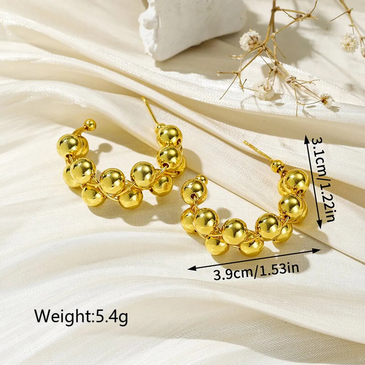 1 Pair Ig Style Simple Style Solid Color Beaded Plating Copper 18k Gold Plated Ear Studs