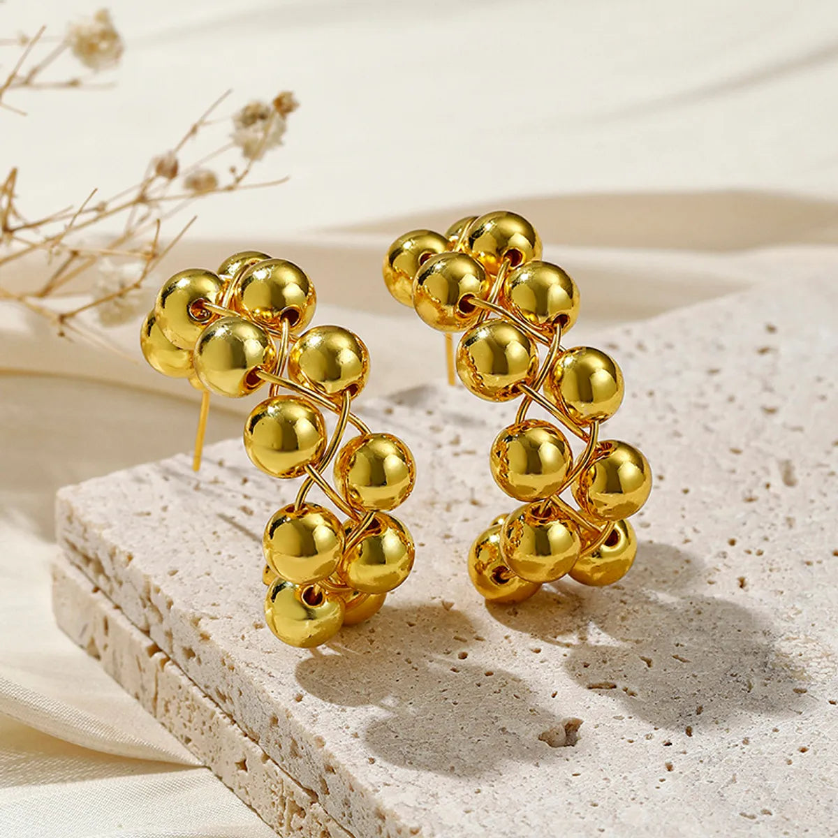 1 Pair Ig Style Simple Style Solid Color Beaded Plating Copper 18k Gold Plated Ear Studs