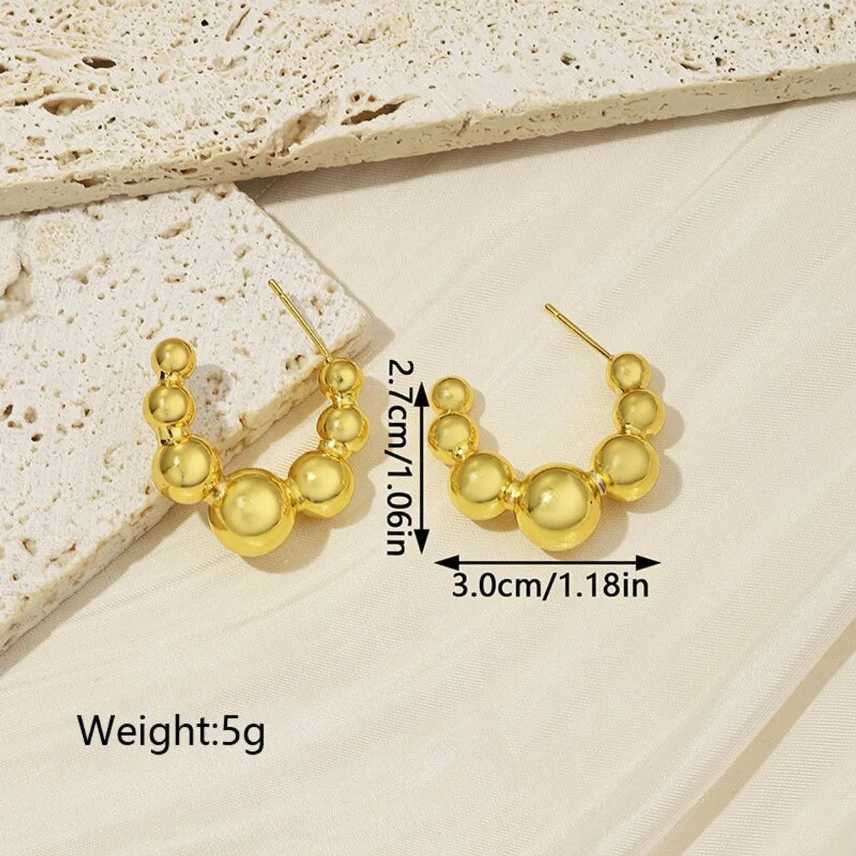 1 Pair Ig Style Simple Style Solid Color Beaded Plating Copper 18k Gold Plated Ear Studs