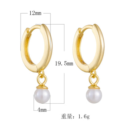 1 Pair Ig Style Simple Style Solid Color Plating Inlay Sterling Silver Pearl 14k Gold Plated Rhodium Plated Hoop Earrings