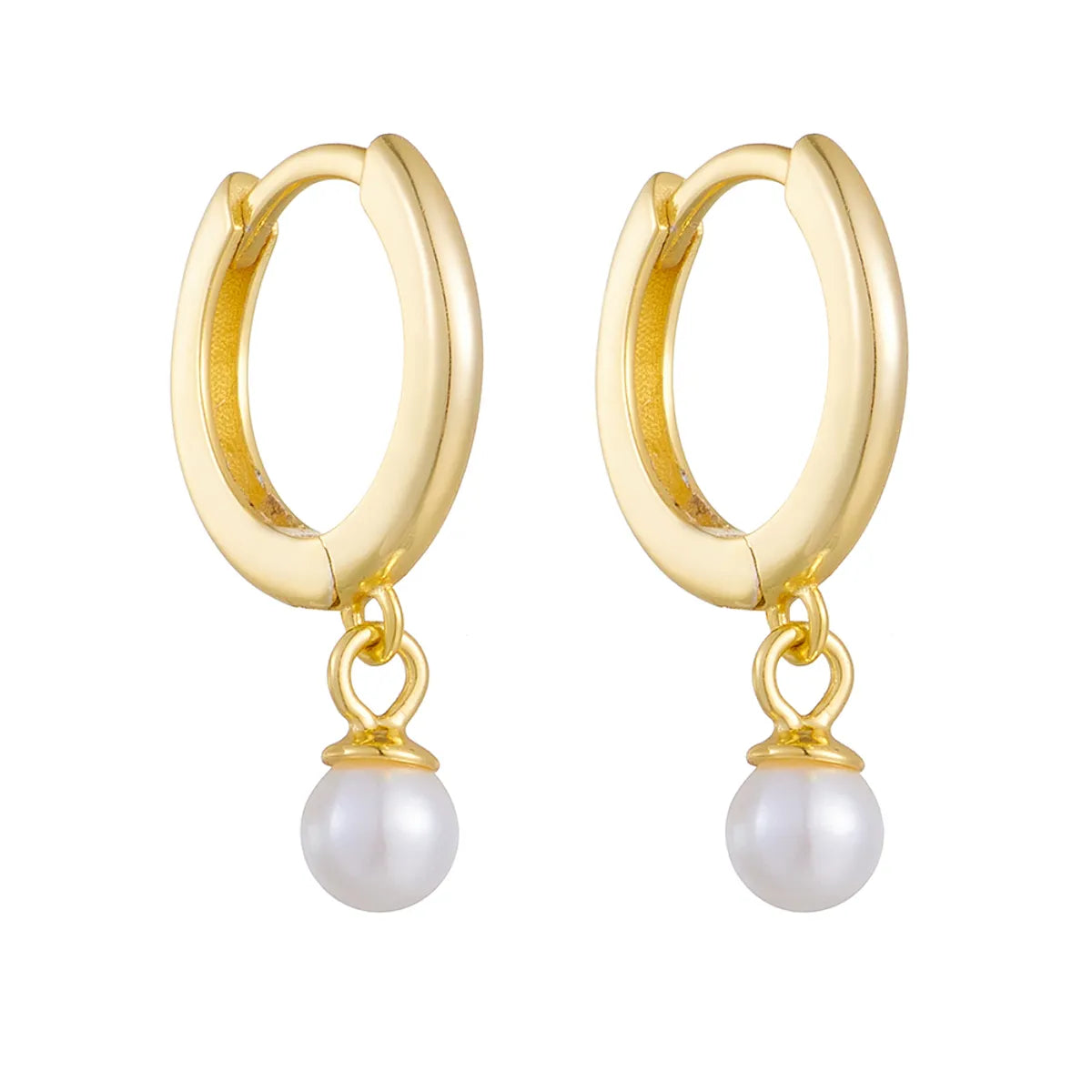 1 Pair Ig Style Simple Style Solid Color Plating Inlay Sterling Silver Pearl 14k Gold Plated Rhodium Plated Hoop Earrings