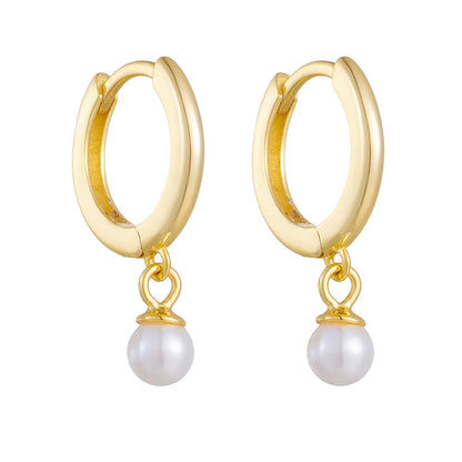 1 Pair Ig Style Simple Style Solid Color Plating Inlay Sterling Silver Pearl 14k Gold Plated Rhodium Plated Hoop Earrings