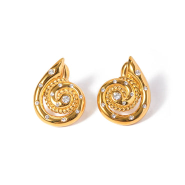 1 Pair IG Style Simple Style Spiral Inlay Stainless Steel Rhinestones 18K Gold Plated Ear Studs