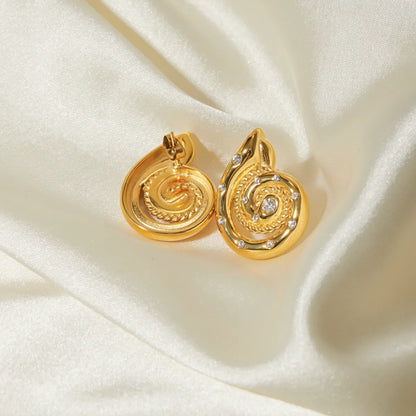 1 Pair IG Style Simple Style Spiral Inlay Stainless Steel Rhinestones 18K Gold Plated Ear Studs